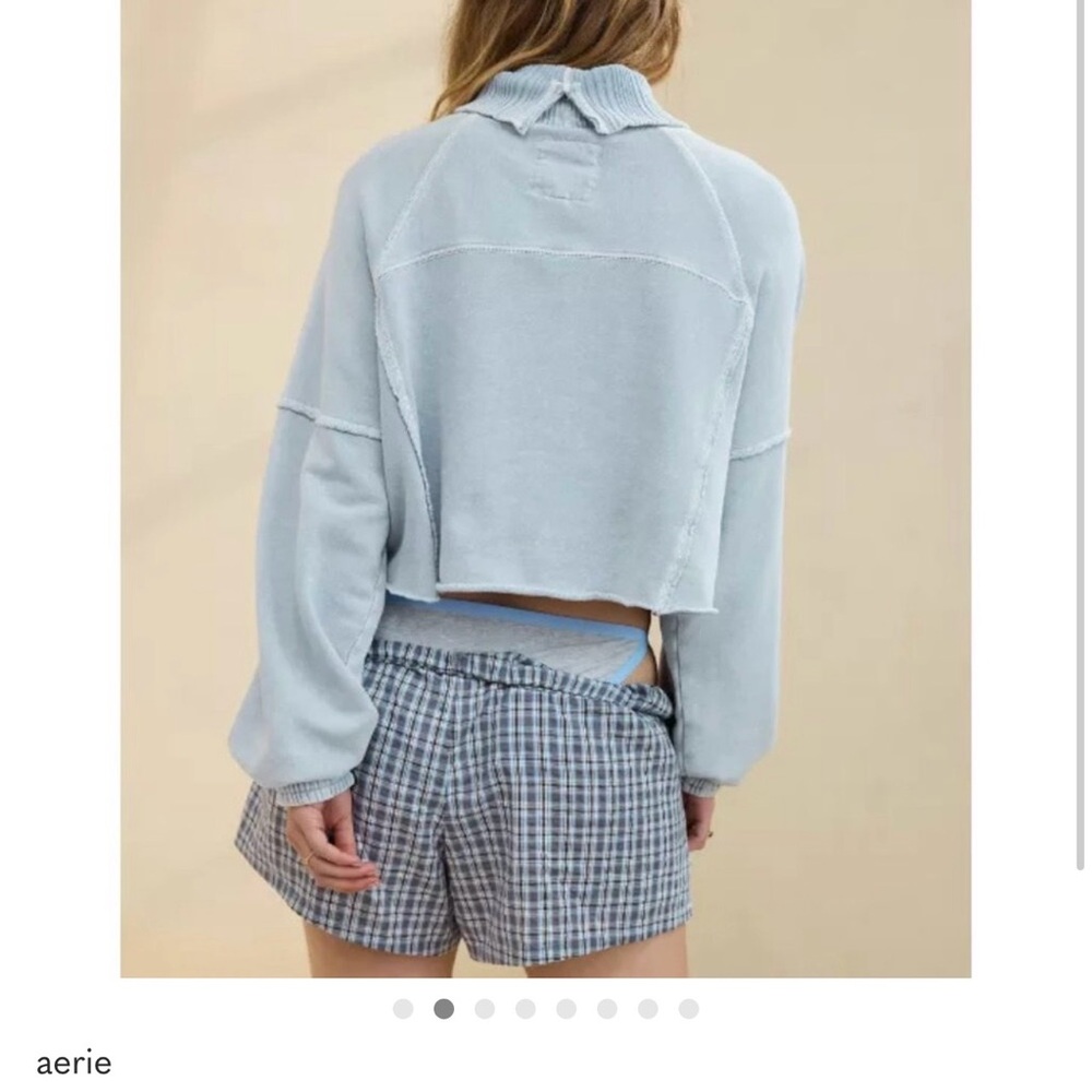 Aerie Soft Blue Cropped Turtleneck Pullover Size Large